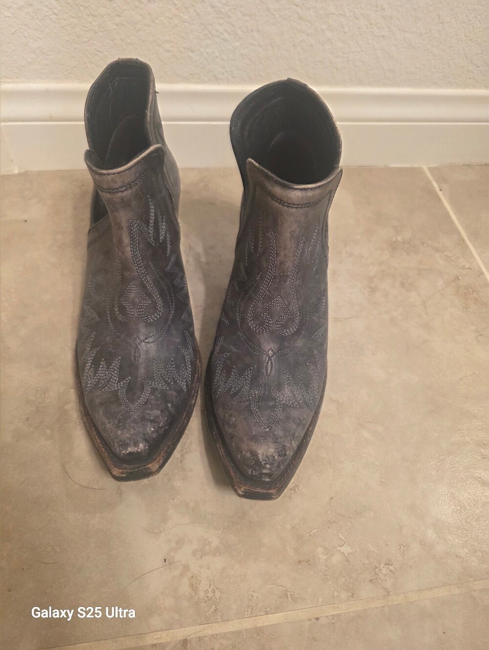 Women’s Distressed Dark Gray Western Ankle Boots - Picture 1 of 3
